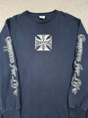 Vintage West Coast Choppers Script Sleeve Cross Logo L/S Tee Navy