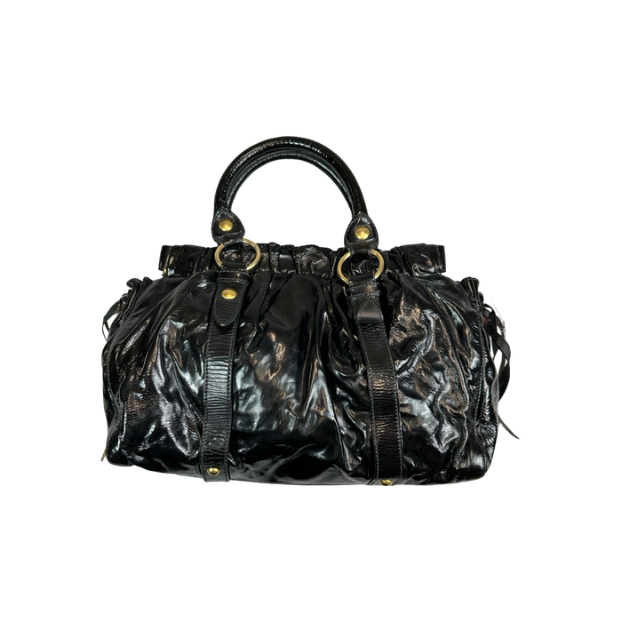 Miu Miu Patent Leather Top Handle Bag Black | Vitnage Clothing Store Canada