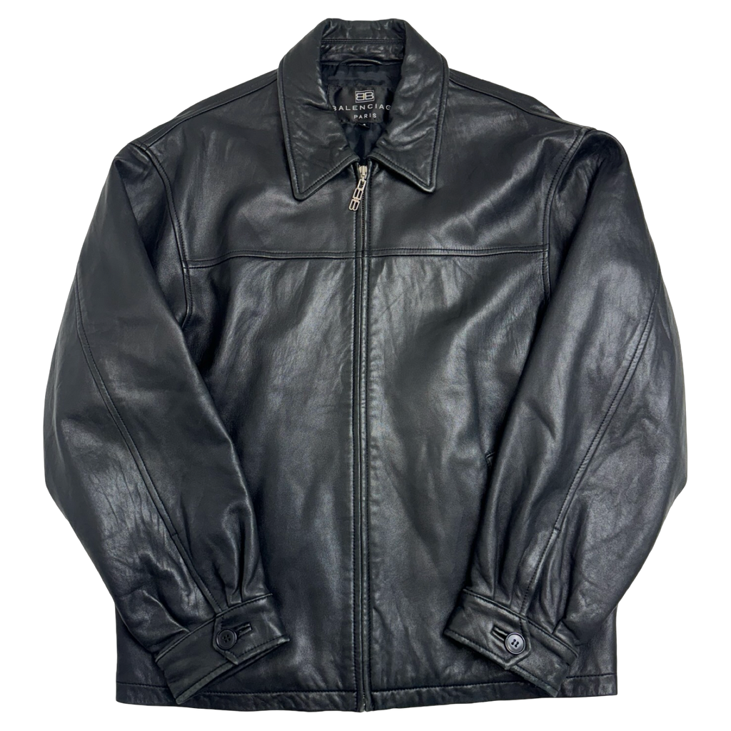 Vintage Balenciaga Paris Leather Harrington Jacket Black