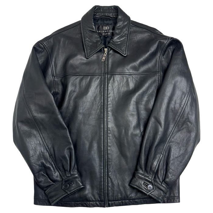 Vintage Balenciaga Paris Leather Harrington Jacket Black | Vitnage Clothing Store Canada
