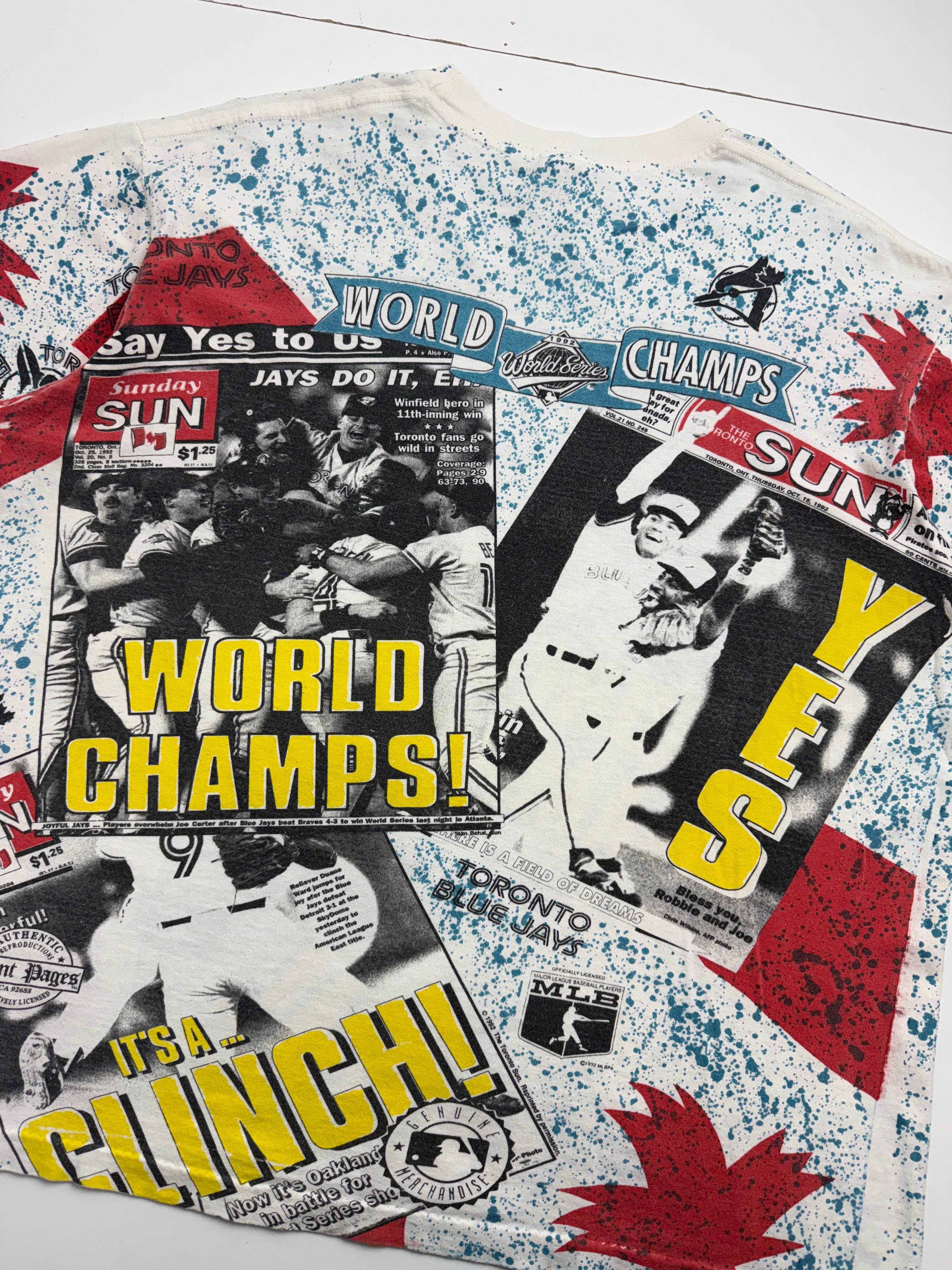 Vintage 1992 Toronto Blue Jays Newspaper AOP Tee
