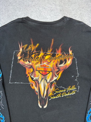 Vintage Harley Davidson Blue Flame Sleeve L/S Tee Black