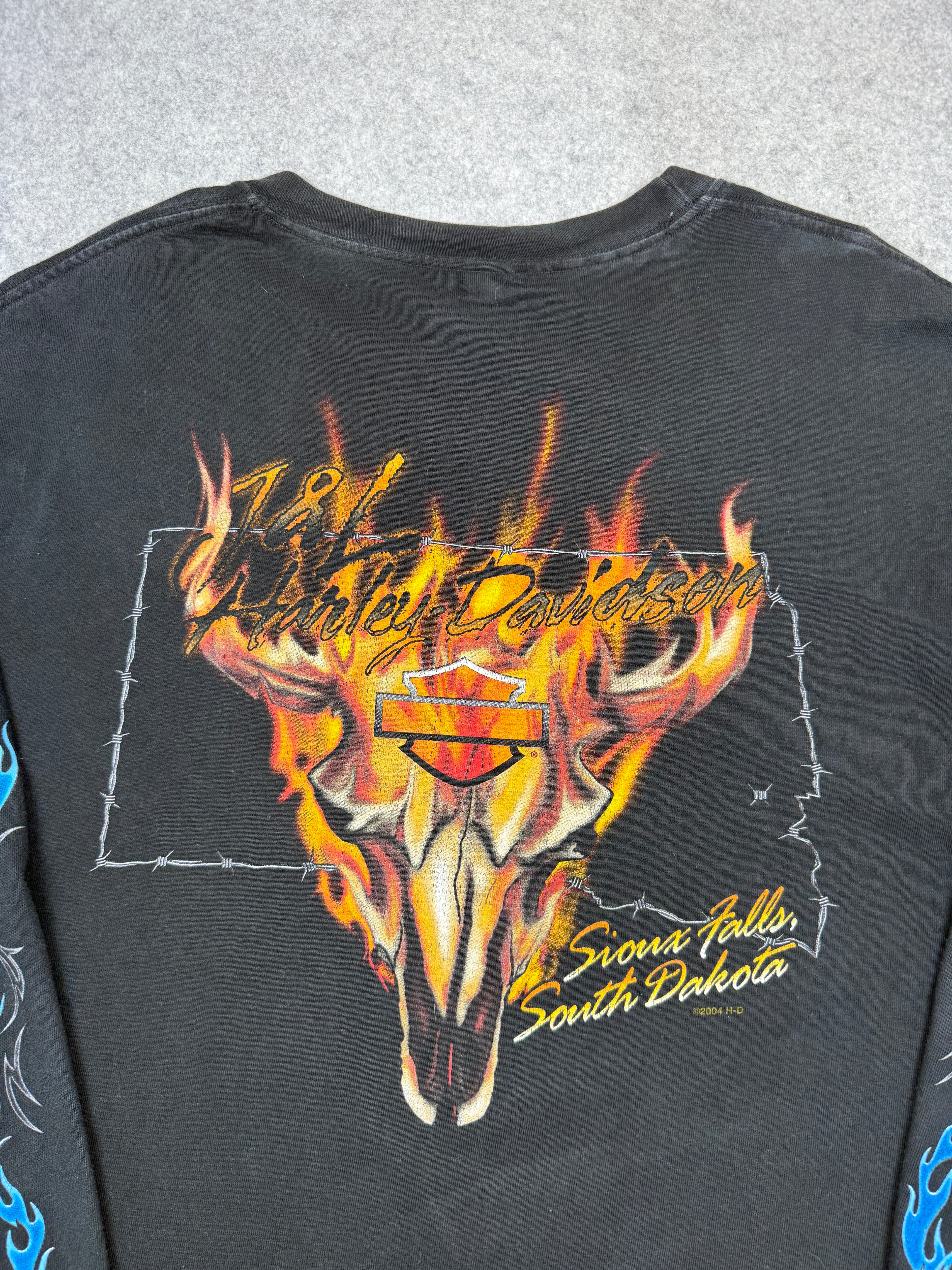 Vintage Harley Davidson Blue Flame Sleeve L/S Tee Black