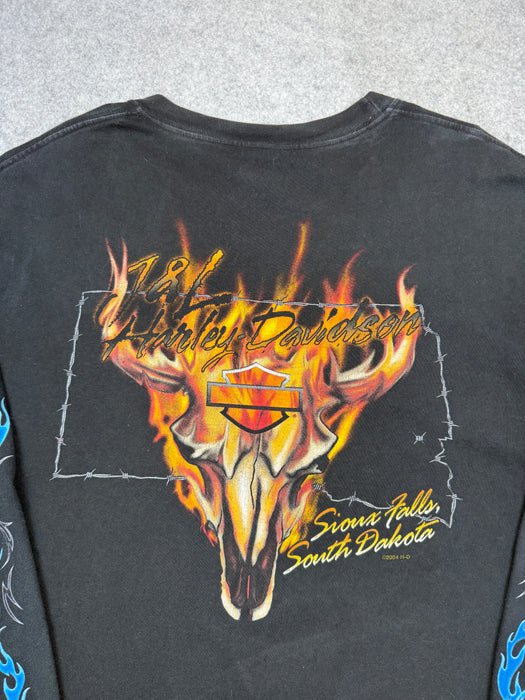Vintage Harley Davidson Blue Flame Sleeve L/S Tee Black | Vitnage Clothing Store Canada