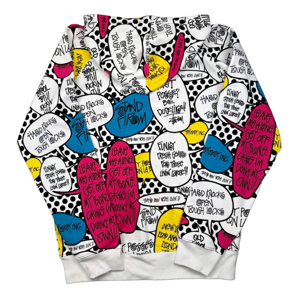 Vintage Stussy Comic Bubble AOP Zip Up Sweater White