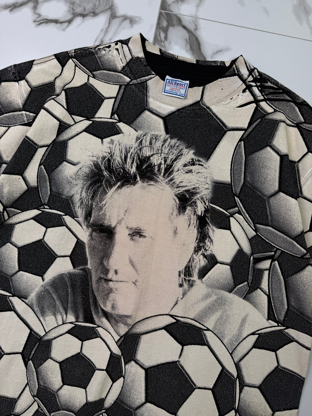 Vintage 90’s Rod Stewart Soccer AOP Tee Black