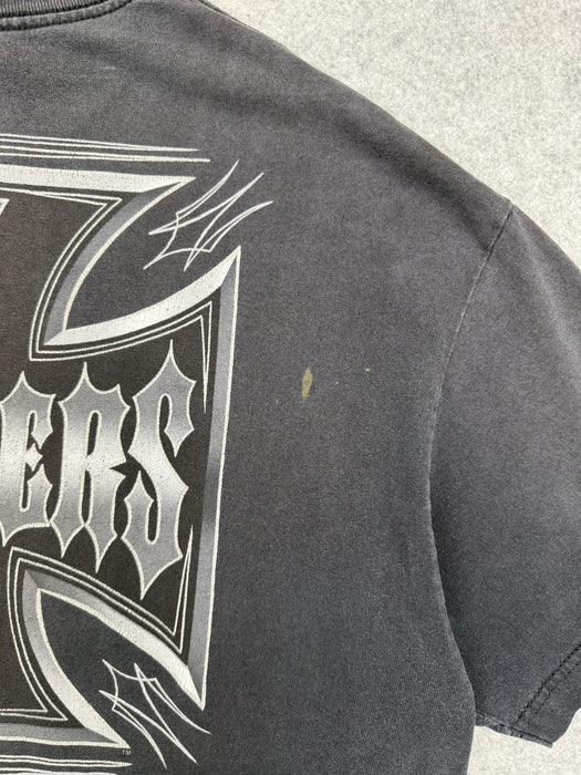 Vintage West Coast Choppers Silver Pinstripe Cross Logo Tee Black | Vitnage Clothing Store Canada