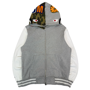 BAPE Varsity Shark Full Zip Hoodie Grey/White (USED)