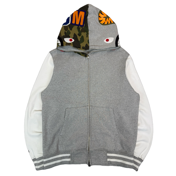 BAPE Varsity Shark Full Zip Hoodie Grey/White (USED) | Vitnage Clothing Store Canada