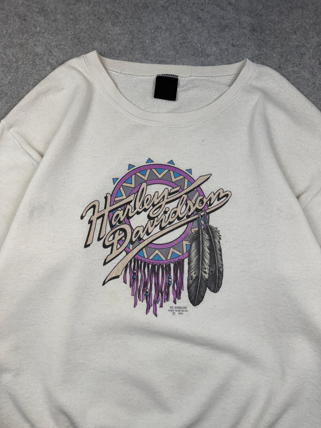 Vintage Harley Davidson 3D Emblem U.S Steel Sweatshirt White