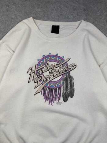 Vintage Harley Davidson 3D Emblem U.S Steel Sweatshirt White
