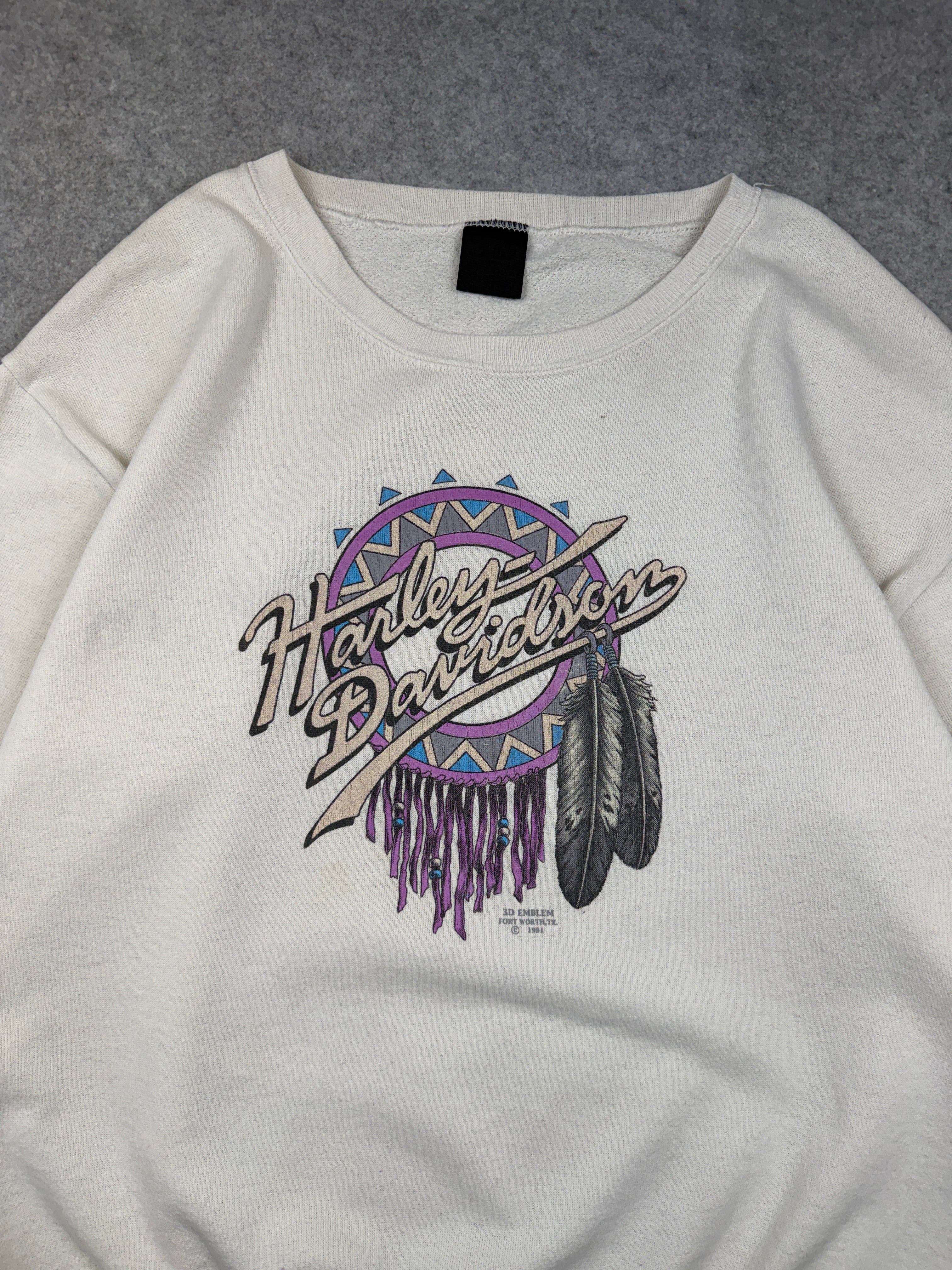 Vintage Harley Davidson 3D Emblem U.S Steel Sweatshirt White