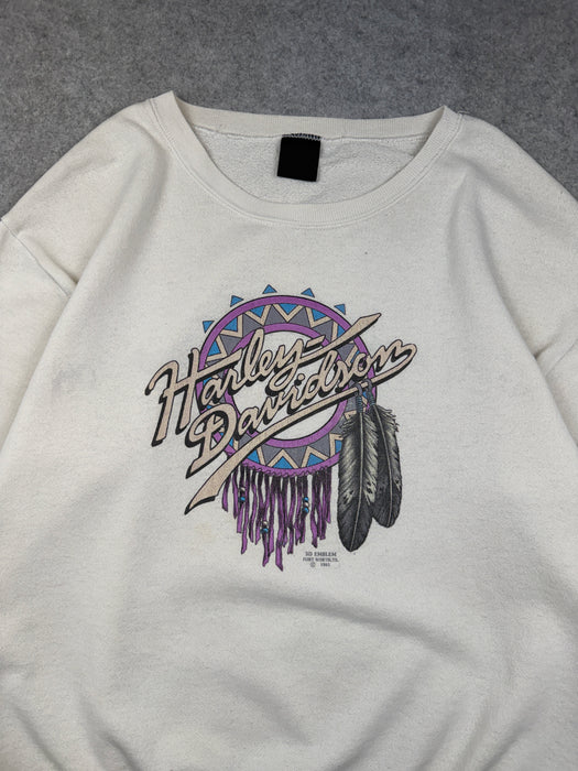 Vintage Harley Davidson 3D Emblem U.S Steel Sweatshirt White | Vitnage Clothing Store Canada