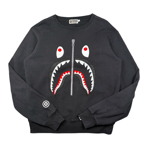 BAPE Stitched Shark Zipper Crewneck Black (USED) | Vintage Clothing Store Canada
