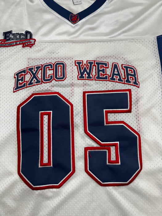 (L) Vintage 2000s Exco Wear Football Jersey White/Navy | Vitnage Clothing Store Canada