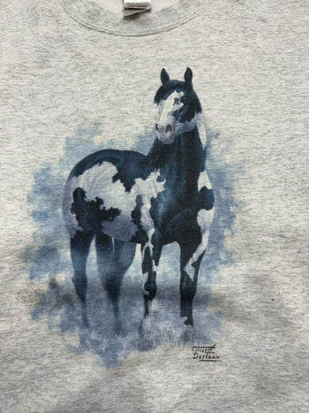 (L) Vintage Nature Horse Sweatshirt White