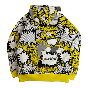Stussy Vintage Comic AOP Zip Up Sweater White/Yellow (USED)