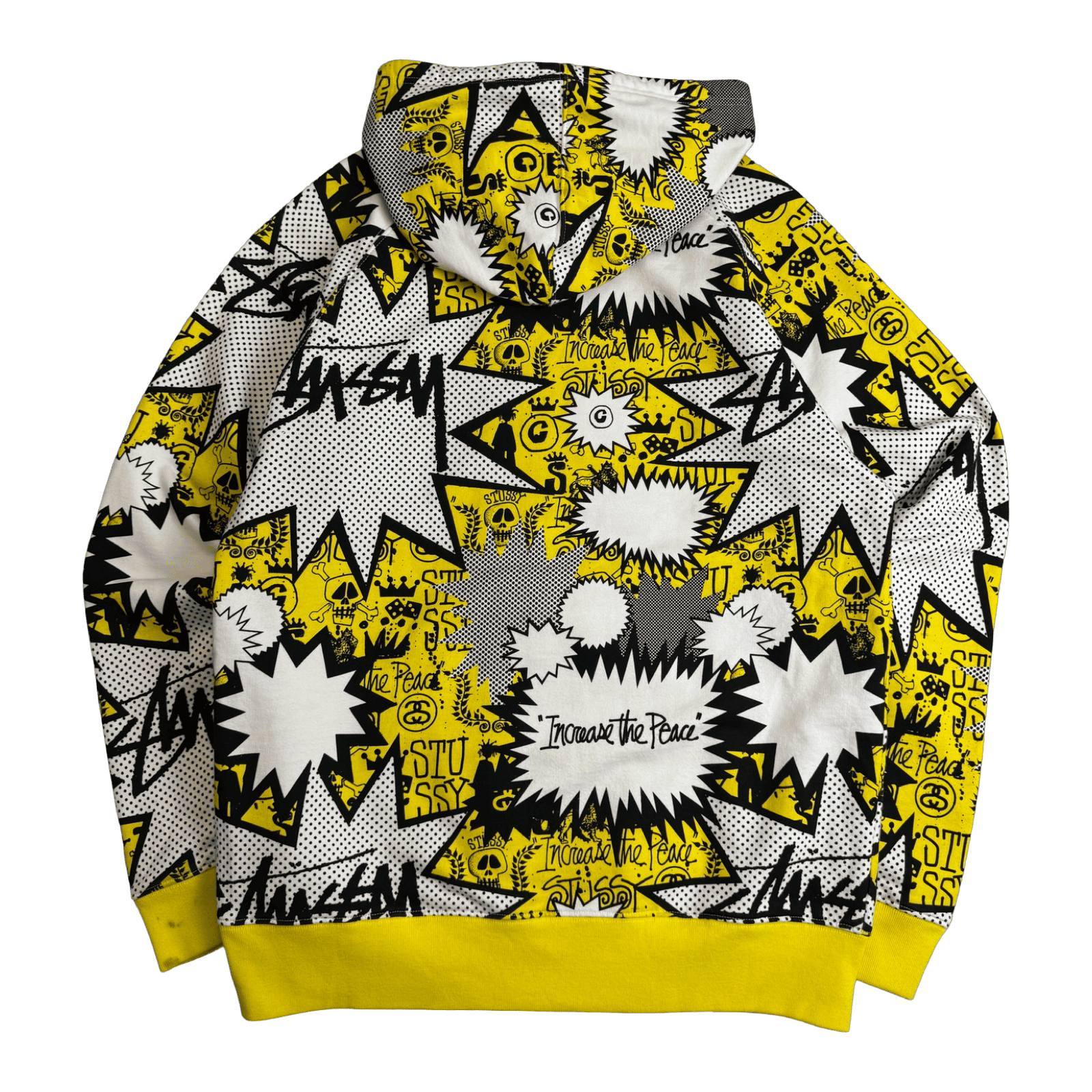 Stussy Vintage Comic AOP Zip Up Sweater White/Yellow (USED)