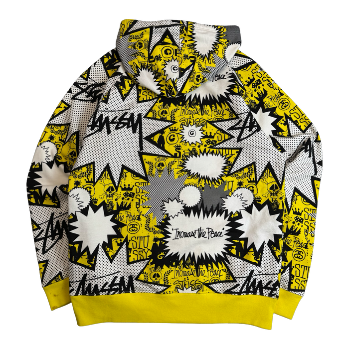 Stussy Vintage Comic AOP Zip Up Sweater White/Yellow (USED) | Vitnage Clothing Store Canada