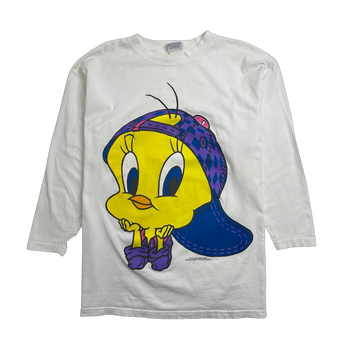 (L) Vintage '96 Warner Bros Tweety Bird L/S Tee White