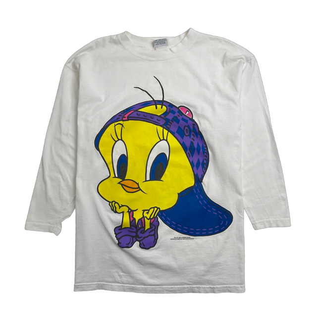 (L) Vintage '96 Warner Bros Tweety Bird L/S Tee White