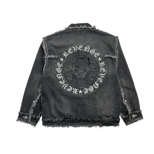 Revenge Frayed Skull Patch Denim Jacket Black | Vintage Clothing Store Canada