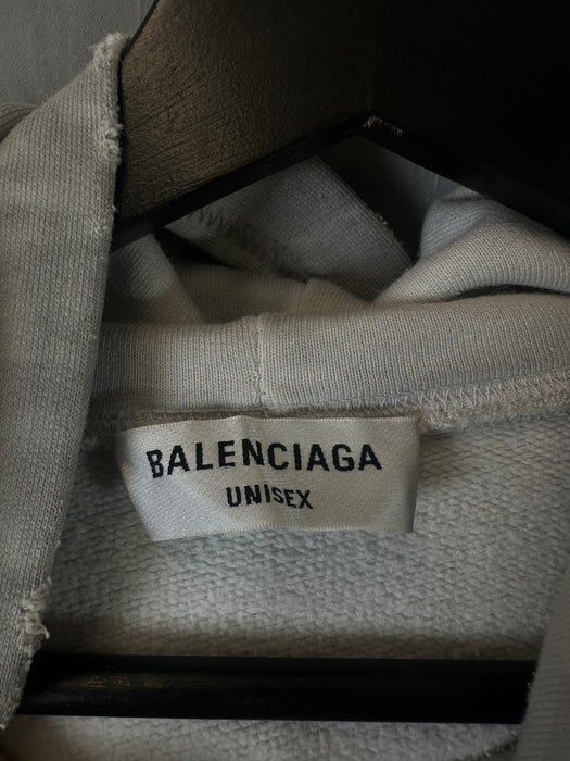 Balenciaga Graphic Wide-Fit Hoodie Light Grey (USED) | Vitnage Clothing Store Canada