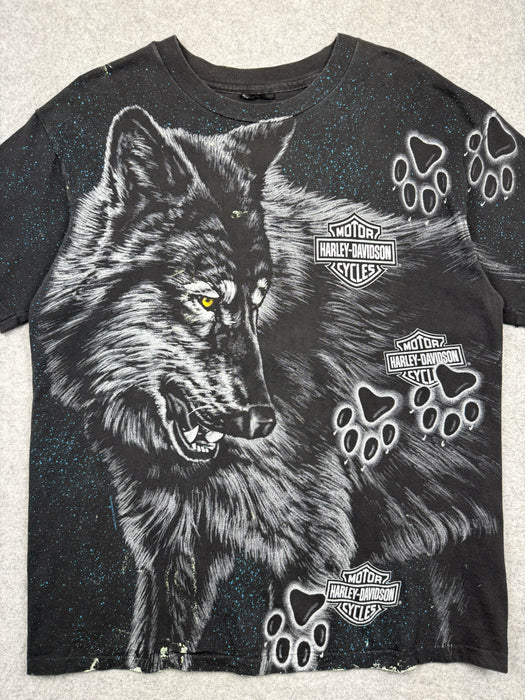 Vintage Harley Davidson Wolf AOP Tee Black | Vitnage Clothing Store Canada
