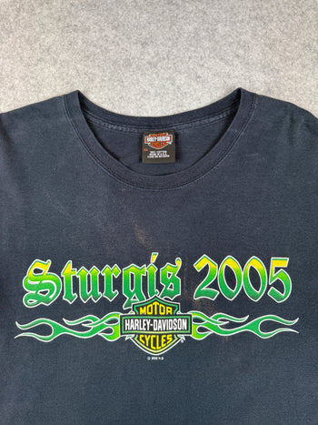 Vintage Harley Davidson Sturgis Green Flame Sleeve L/S Tee