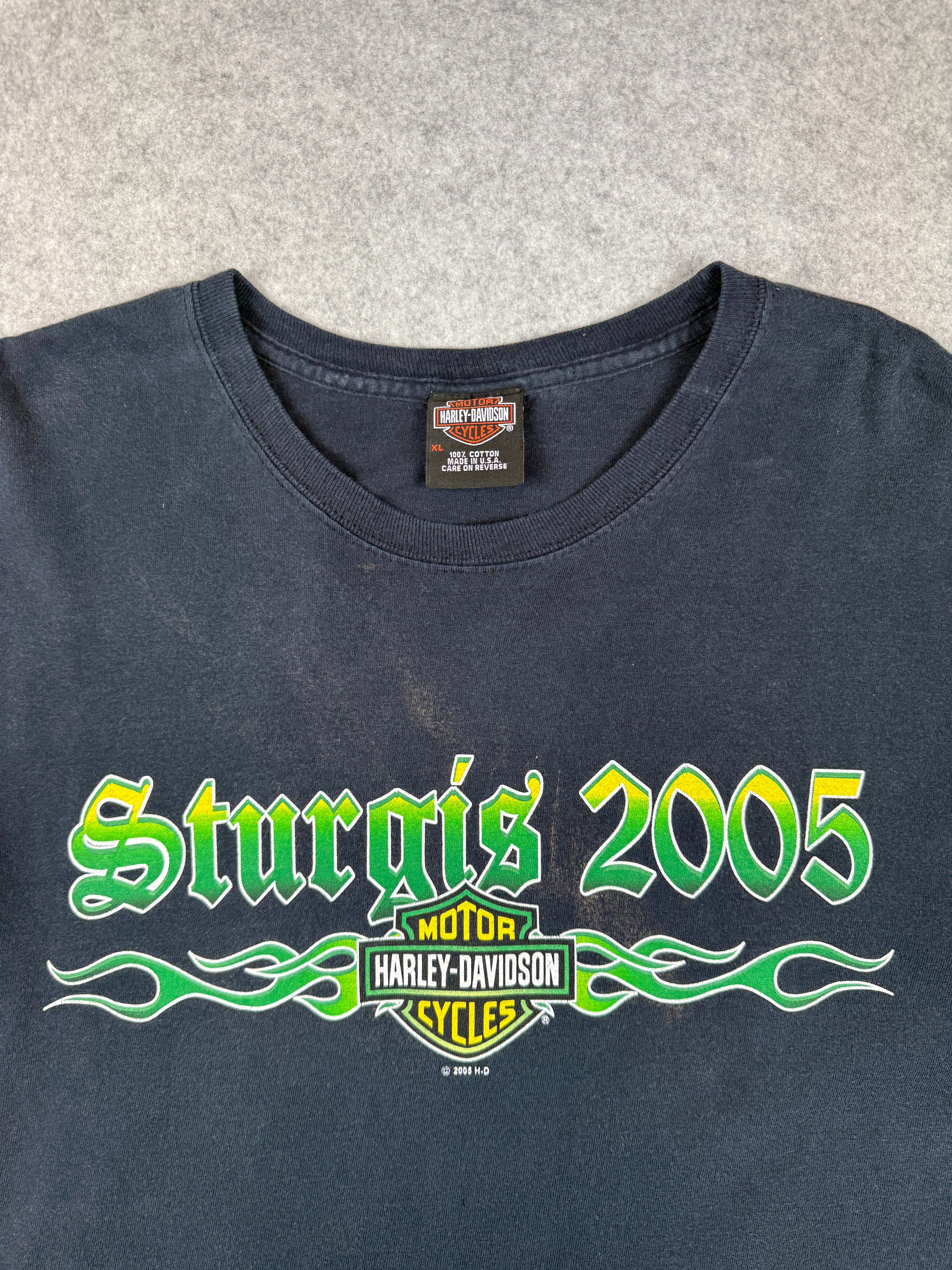 Vintage Harley Davidson Sturgis Green Flame Sleeve L/S Tee