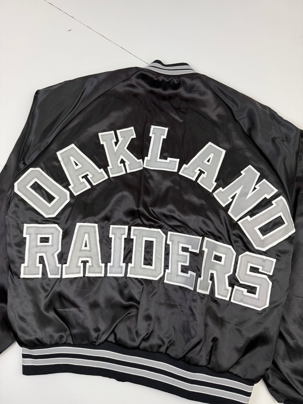 Vintage Oakland Raiders Satin Bomber Jacket Black