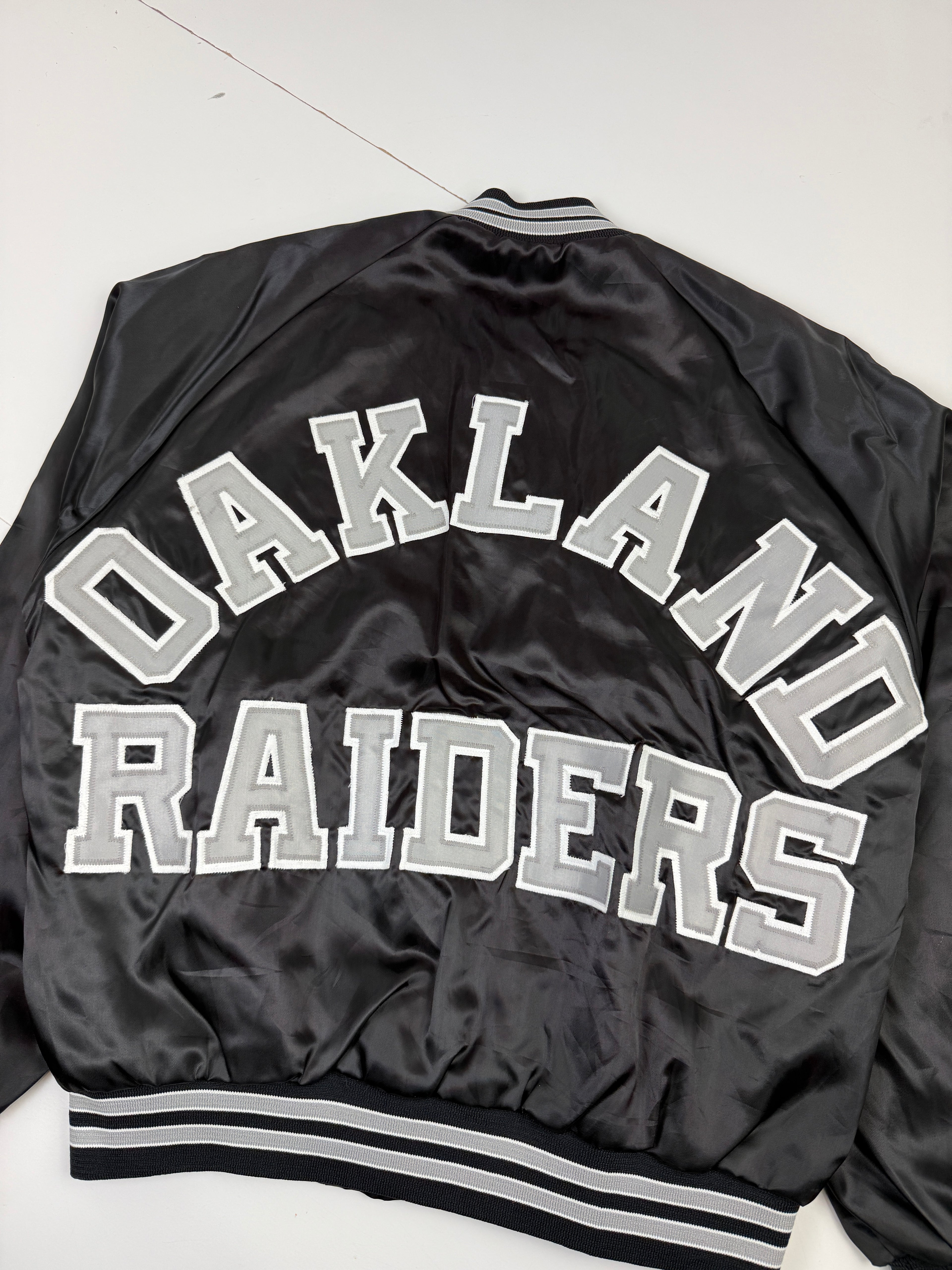 Vintage Oakland Raiders Satin Bomber Jacket Black