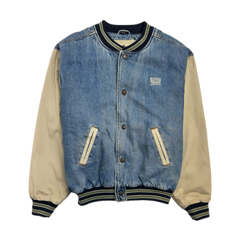 (L) Vintage Shutter Home Denim Varsity Jacket