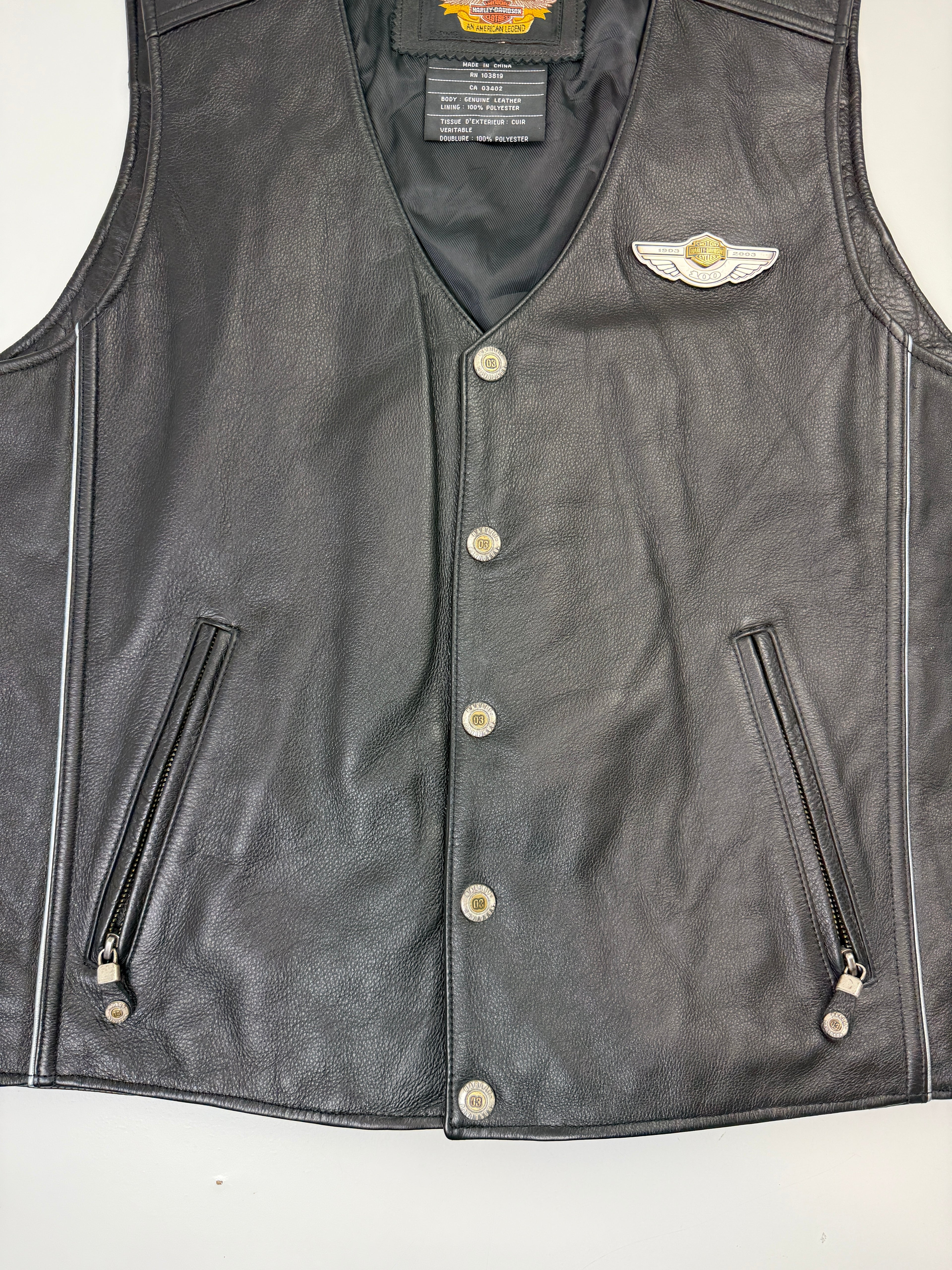 Vintage Harley Davidson 100th Anniversary Leather Vest Black