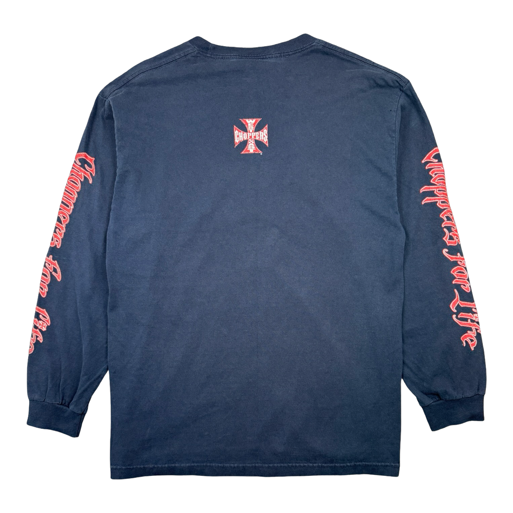 Vintage West Coast Choppers Script Sleeve Logo L/S Tee Navy/Red