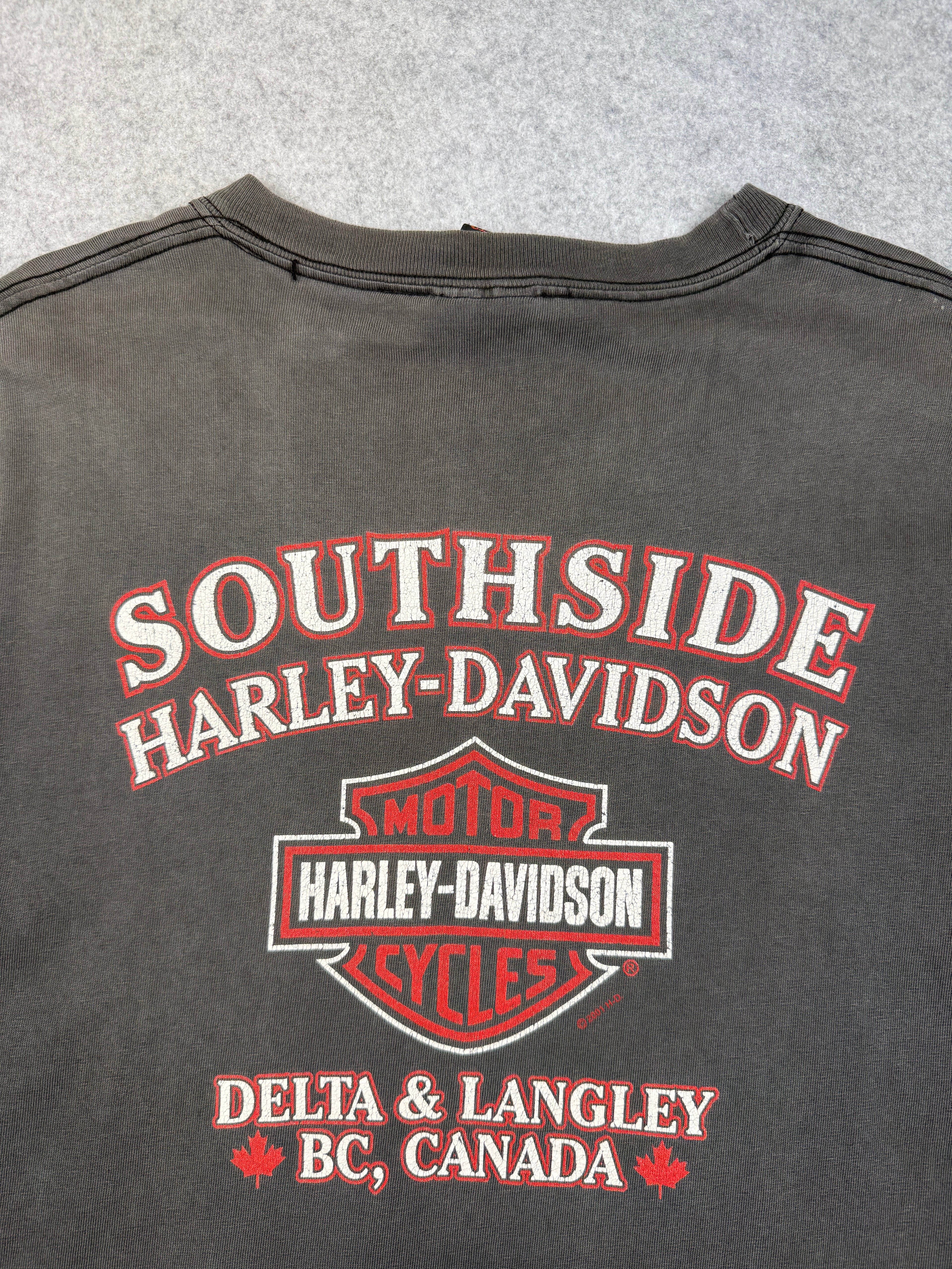 Vintage Harley Davidson Forged In Fire Engine Tee Faded Black