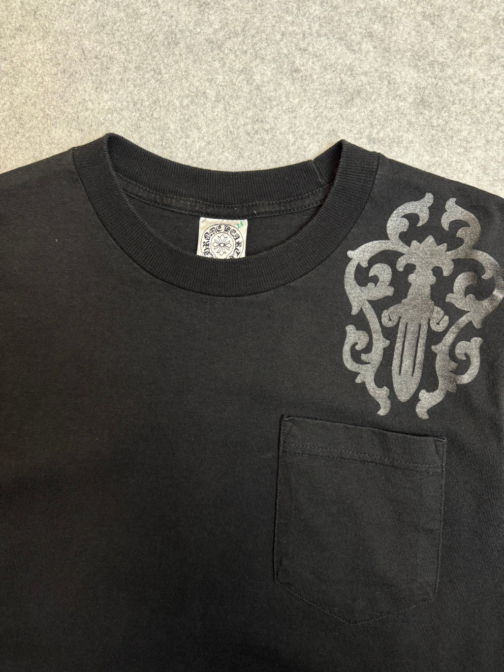 Vintage Chrome Hearts Tonal Cemetery Cross Pocket Tee Black