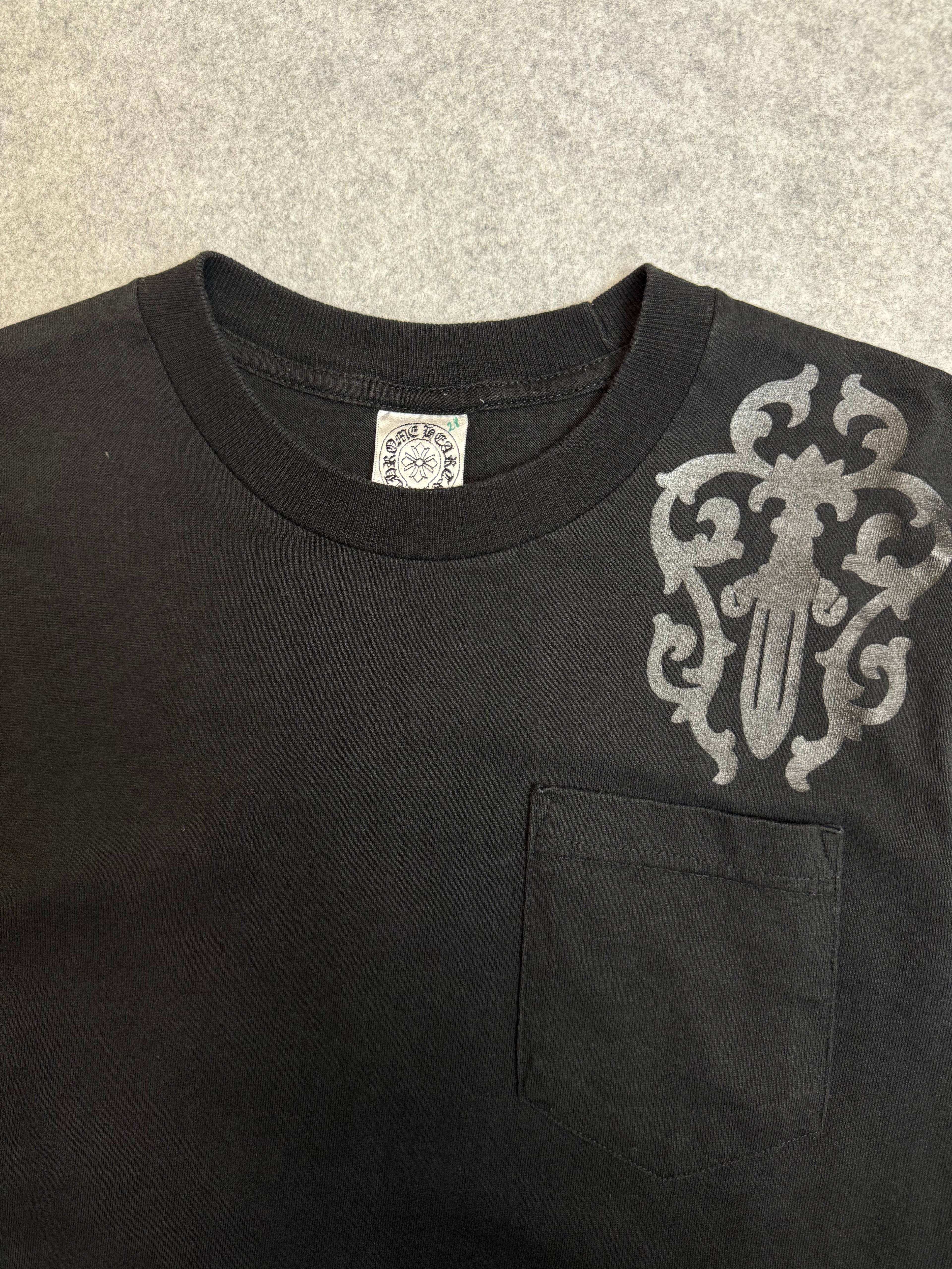 Vintage Chrome Hearts Tonal Cemetery Cross Pocket Tee Black