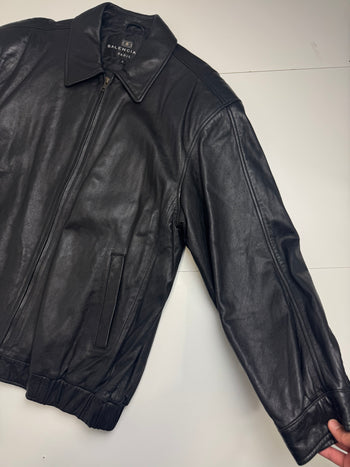 Vintage Balenciaga Paris Cinch Harrington Leather Jacket Black