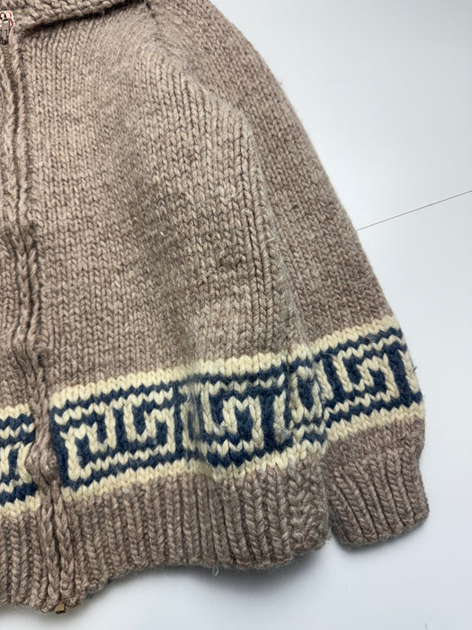 Vintage Cowichan Greek Key Pattern Knitted Zip Up Sweater | Vitnage Clothing Store Canada