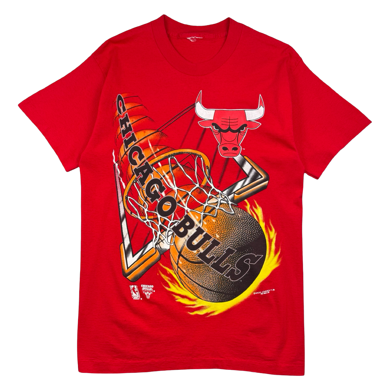 Vintage Chicago Bulls Flaming Basketball Tee Red