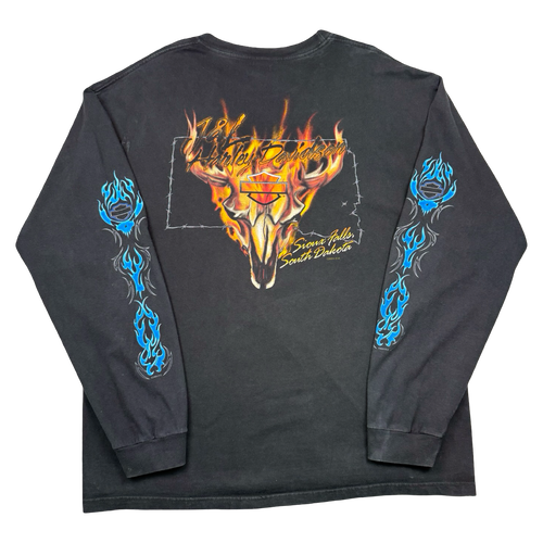 Vintage Harley Davidson Blue Flame Sleeve L/S Tee Black | Vintage Clothing Store Canada