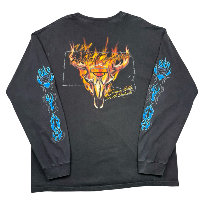 Vintage Harley Davidson Blue Flame Sleeve L/S Tee Black | Vitnage Clothing Store Canada