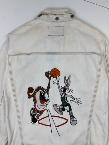 Vintage Looney Tunes Basketball Denim Jacket White