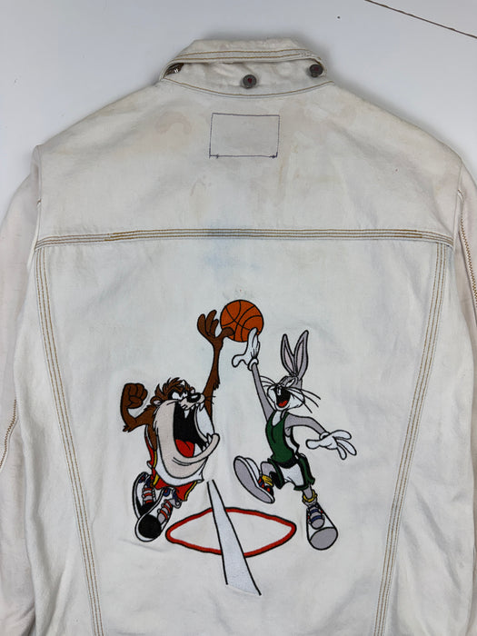 Vintage Looney Tunes Basketball Denim Jacket White | Vitnage Clothing Store Canada