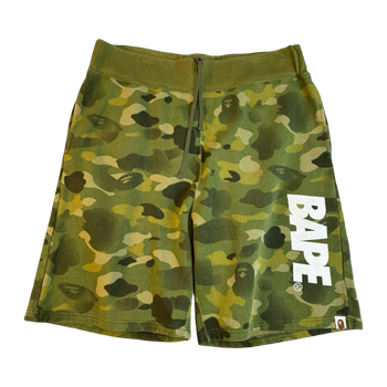 BAPE Spellout Camo Sweatshorts Olive Green (USED)