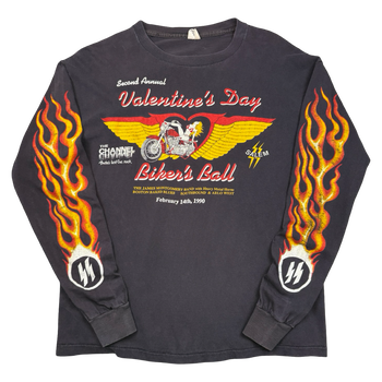 Vintage Biker Flame Sleeve Valentines Day L/S Tee Black
