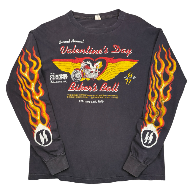 Vintage Biker Flame Sleeve Valentines Day L/S Tee Black