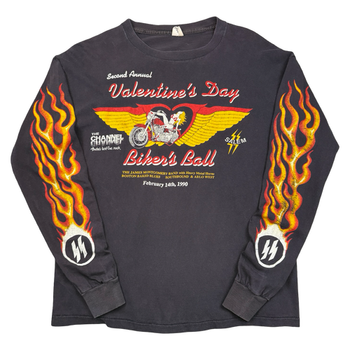 Vintage Biker Flame Sleeve Valentines Day L/S Tee Black | Vintage Clothing Store Canada