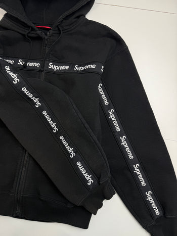 Supreme Text Stripe Zip Up Sweater Black (USED)